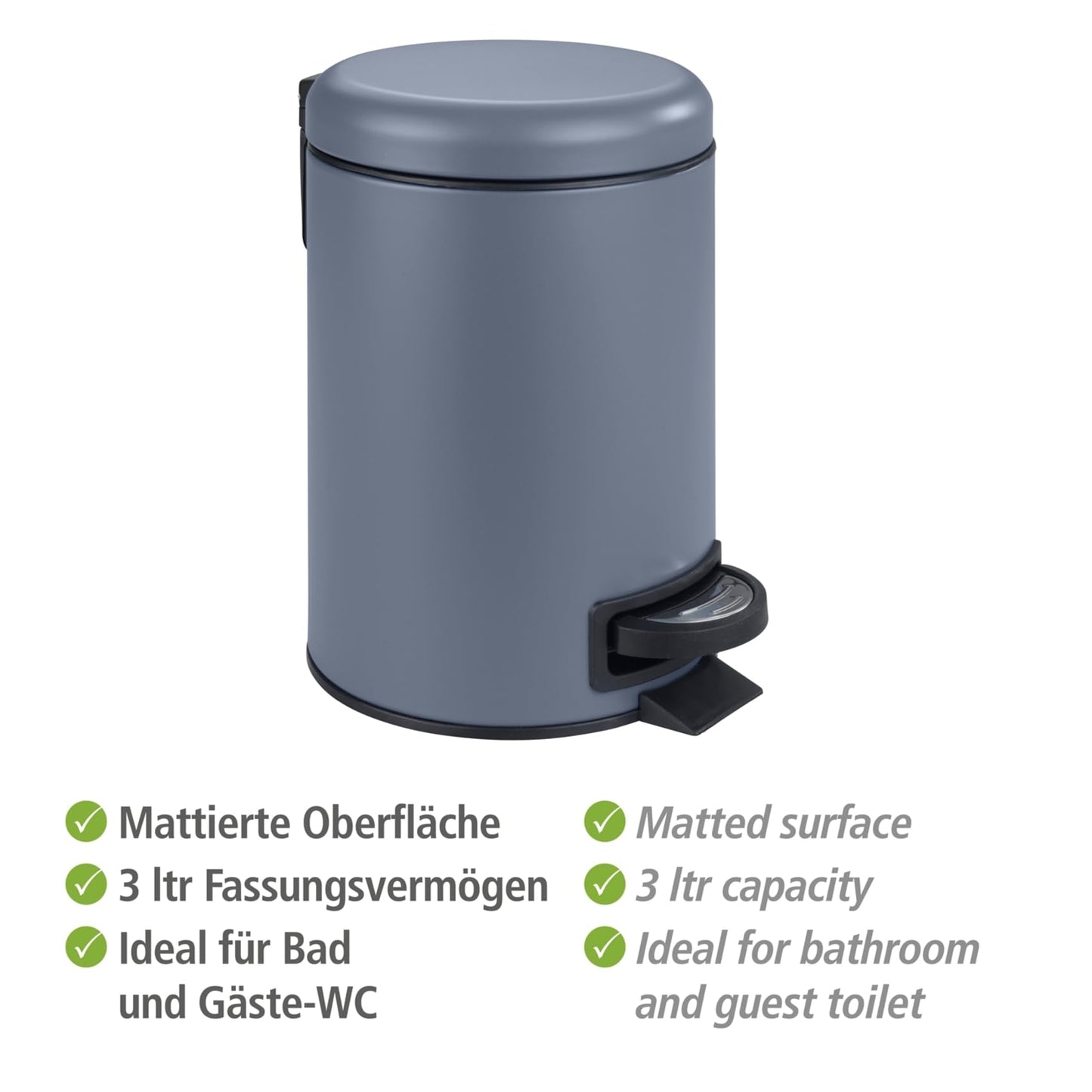 WENKO Leman Kosmetik-Treteimer, mattgold, 3 l – Kosmetik- und Abfalleimer mit Anti-Fingerprint-Beschichtung, Fassungsvermögen: 3 Liter, Edelstahl, 17 x 25 x 22,5 cm, gold 