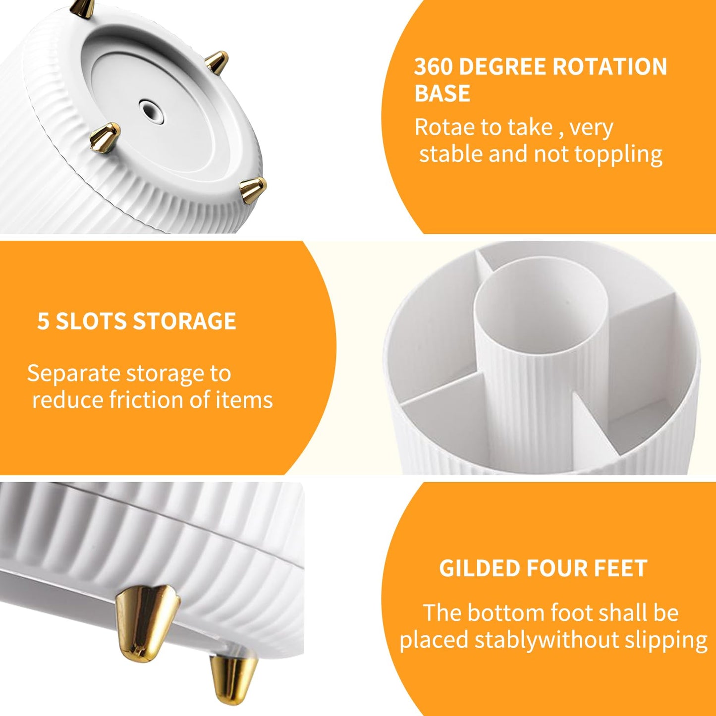 Make up Organizer 360° Drehbar, Pinselhalter Kosmetik Aufbewahrung mit 5 Fächern, Aesthetic Schminktisch Organizers für Zimmer Decor Frisiertisch 