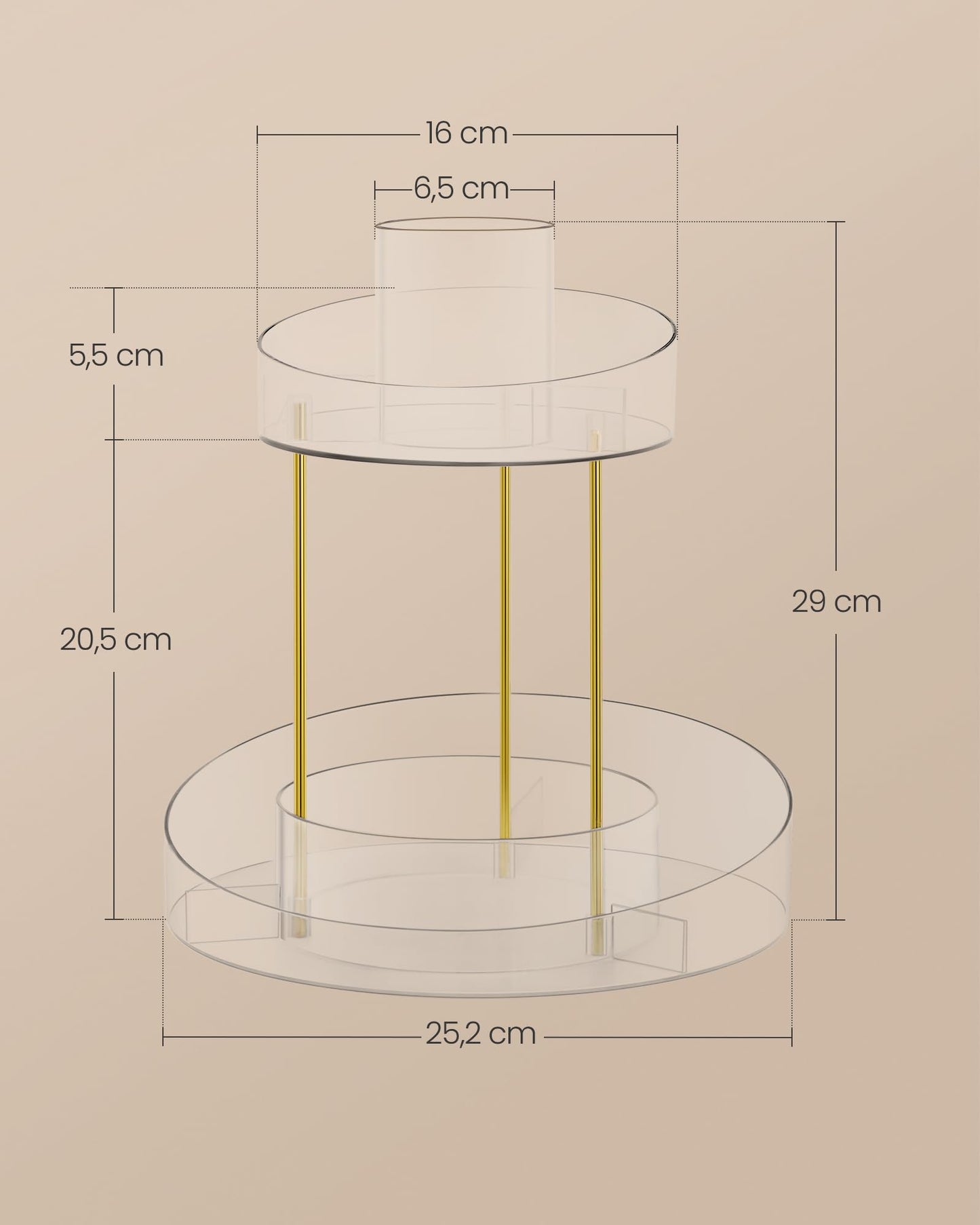 SONGMICS Make-up Organizer mit extra Tablett Oben, Kosmetik-Organizer rund 2 Ebenen 