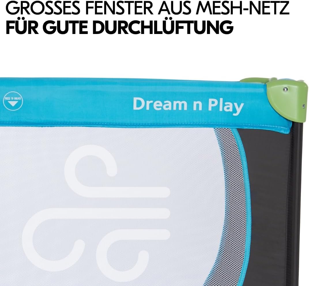 hauck Dream n Play Baby-Reisebett-Set mit Matratze - Faltbares Kinder-Reisebett mit Tasche - Blau Wasserblau 