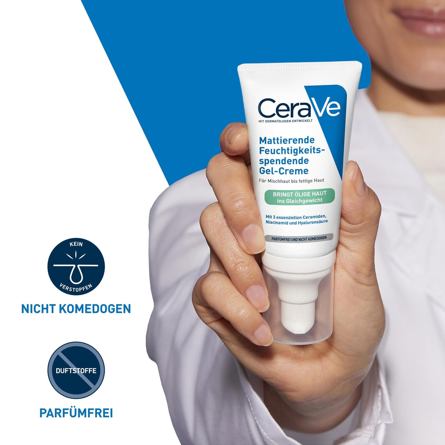 CeraVe Mattierende Feuchtigkeitsgel-Creme für fettige und ölige Haut, mit Hyaluronsäure, Ceramiden und Niacinamid, langanhaltend feuchtigkeitsspendend 