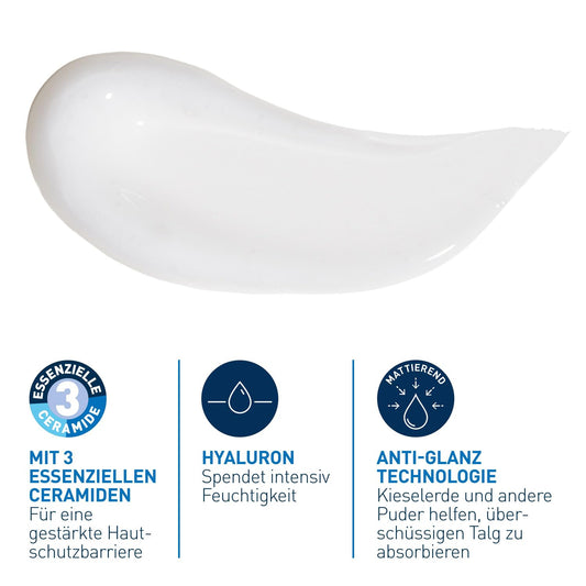 CeraVe Mattierende Feuchtigkeitsgel-Creme für fettige und ölige Haut, mit Hyaluronsäure, Ceramiden und Niacinamid, langanhaltend feuchtigkeitsspendend 