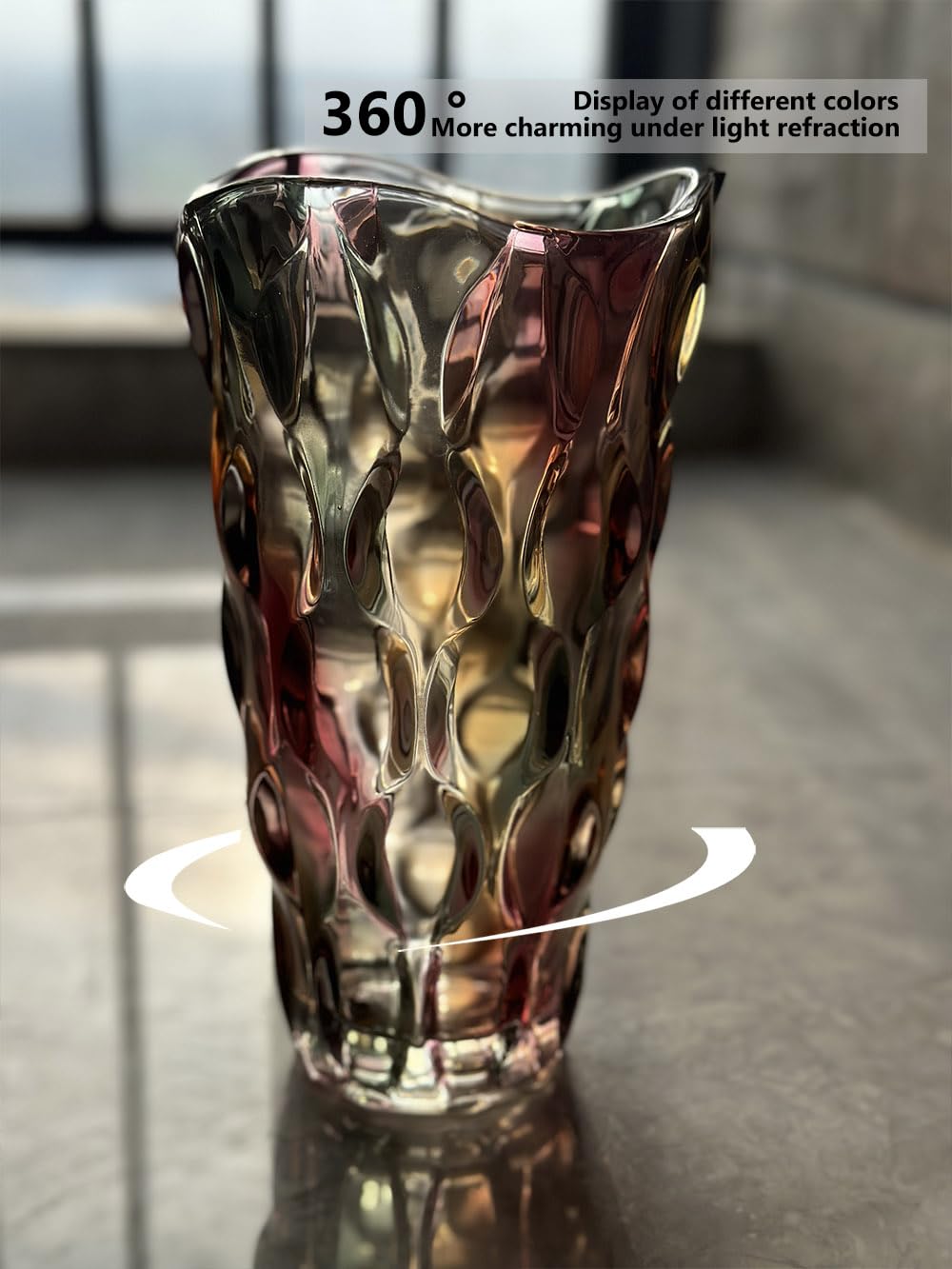 Blumenvase, große hohe Glasvase zur Dekoration, ästhetisch, große Glasvase mit gerippter Textur, modernes Wohnzimmer 