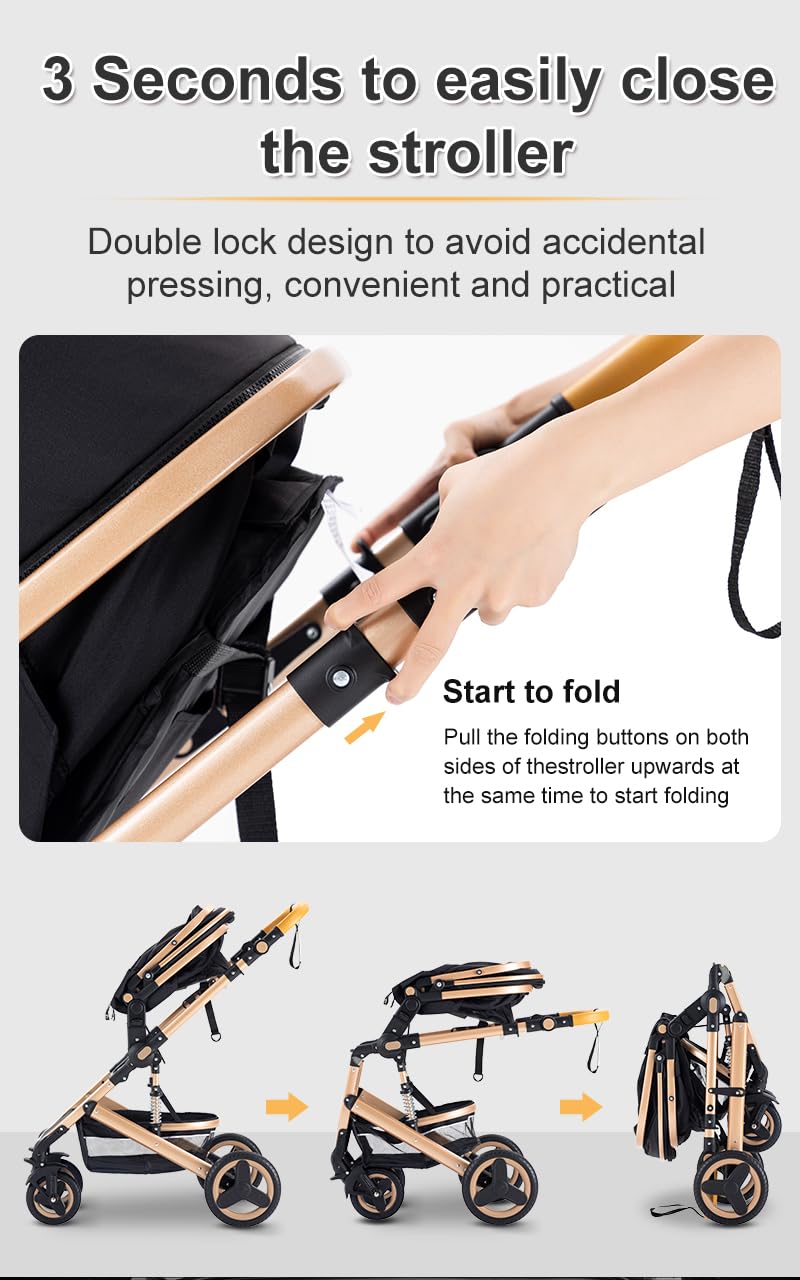 YAZOCO kinderwagen 3 in 1 Buggy Babybett Komplett Set Einem Klick Zusammenklappbarer Kinderwagen, KombiKinderwagen Aluminiumrahmen für Neugeborene 