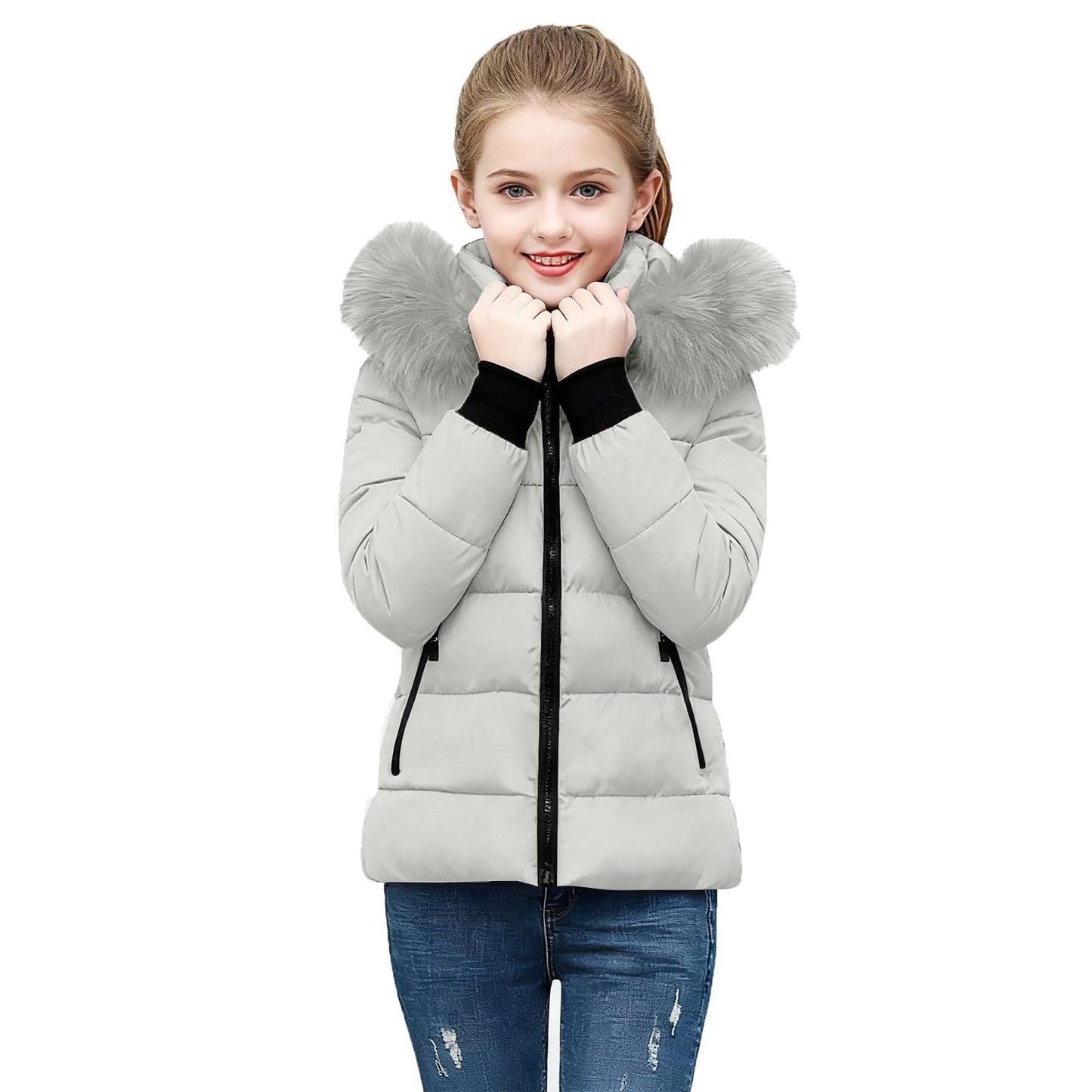 KODMNSW Winterjacke kinder, Mädchen Steppjacke Warme Daunenjacken mit Fellkapuze 