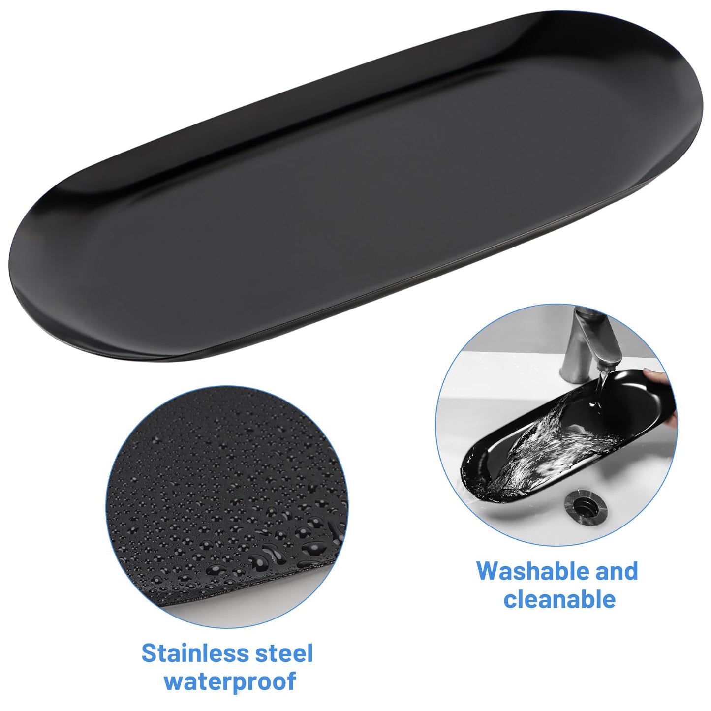 EXLECO 2 Badzimmer Deko Tablett Gold Servierplatte Mini Bad Dekotablett Edelstahl Serviertablett Schmuckschale Kerzentablett Oval Ablageschale für Schmuck Kerzen 