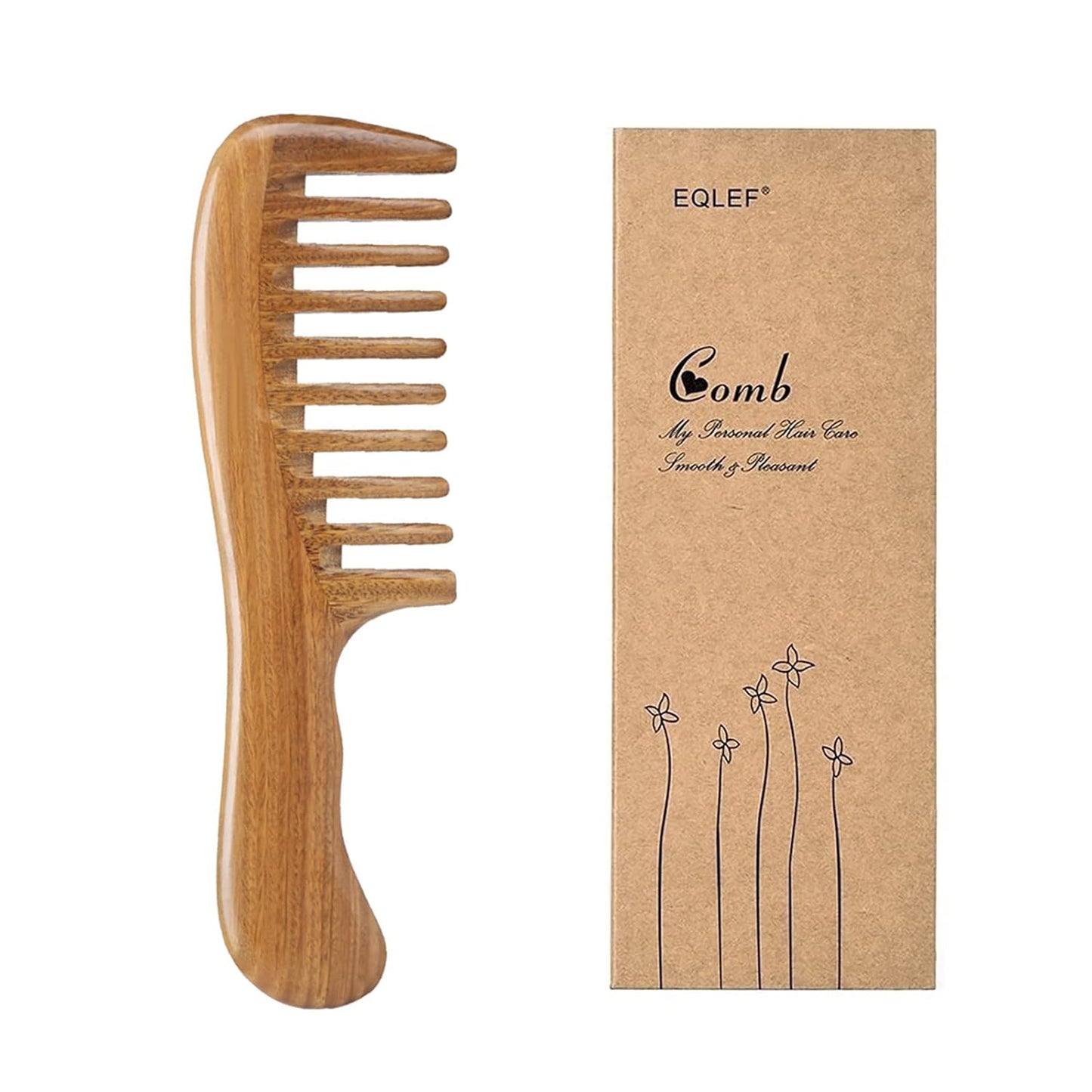 Wooden Comb Green Sandalwood Comb Anti-Static Handmade Comb Wide Tooth High Quality Wood Curl Comb