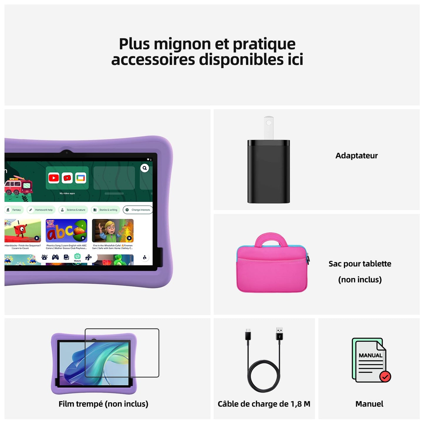 Kinder Kinder-Tablet 10 Zoll mit Android 14 Octa-Core-Prozessor, 4 GB RAM + 64 GB ROM (1 TB TF-Karte) mit Kindersicherungs-App, 6000 mAh Akku, WLAN 