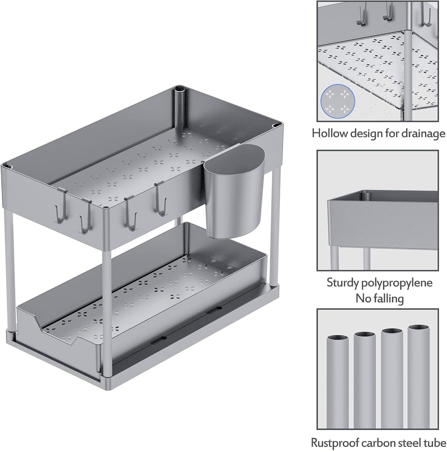 Puricon Unter Waschbecken Regal Spülschrank Organizer, 2 Etagen Standregal Küche Arbeitsplatte Regal Organizer 