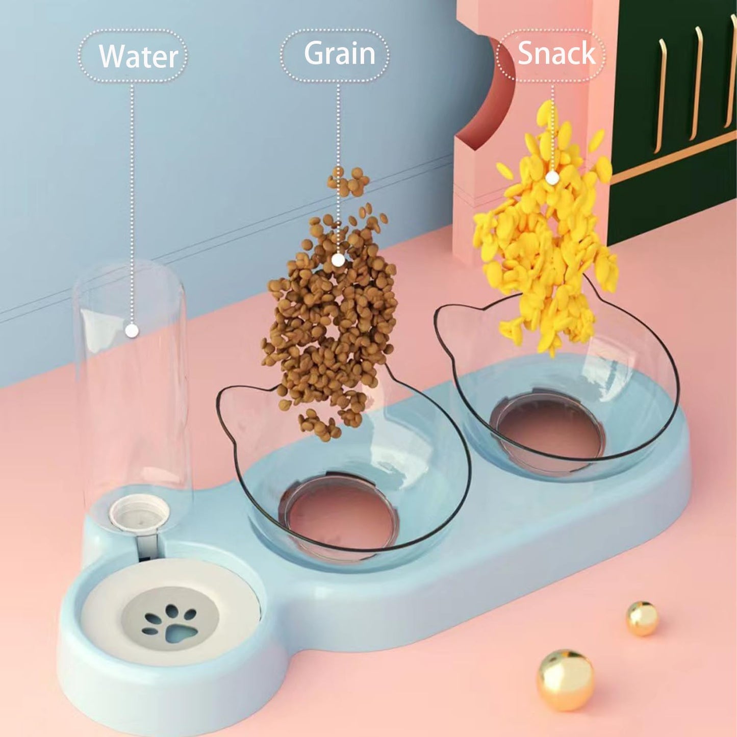 Katzennapf-Set mit Wasserspender | Automatischer Trinkbrunnen für Katzen und Hunde 