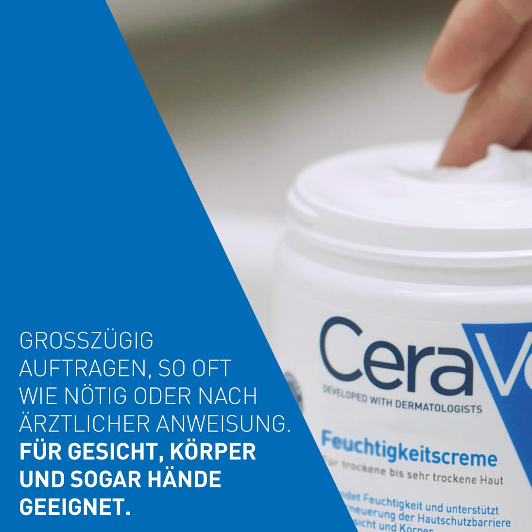 CeraVe Feuchtigkeitscreme für Körper und Gesicht, für trockene bis sehr trockene Haut, mit Hyaluron und 3 essenziellen Ceramiden, auch bei Neurodermitis und für Allergiker 