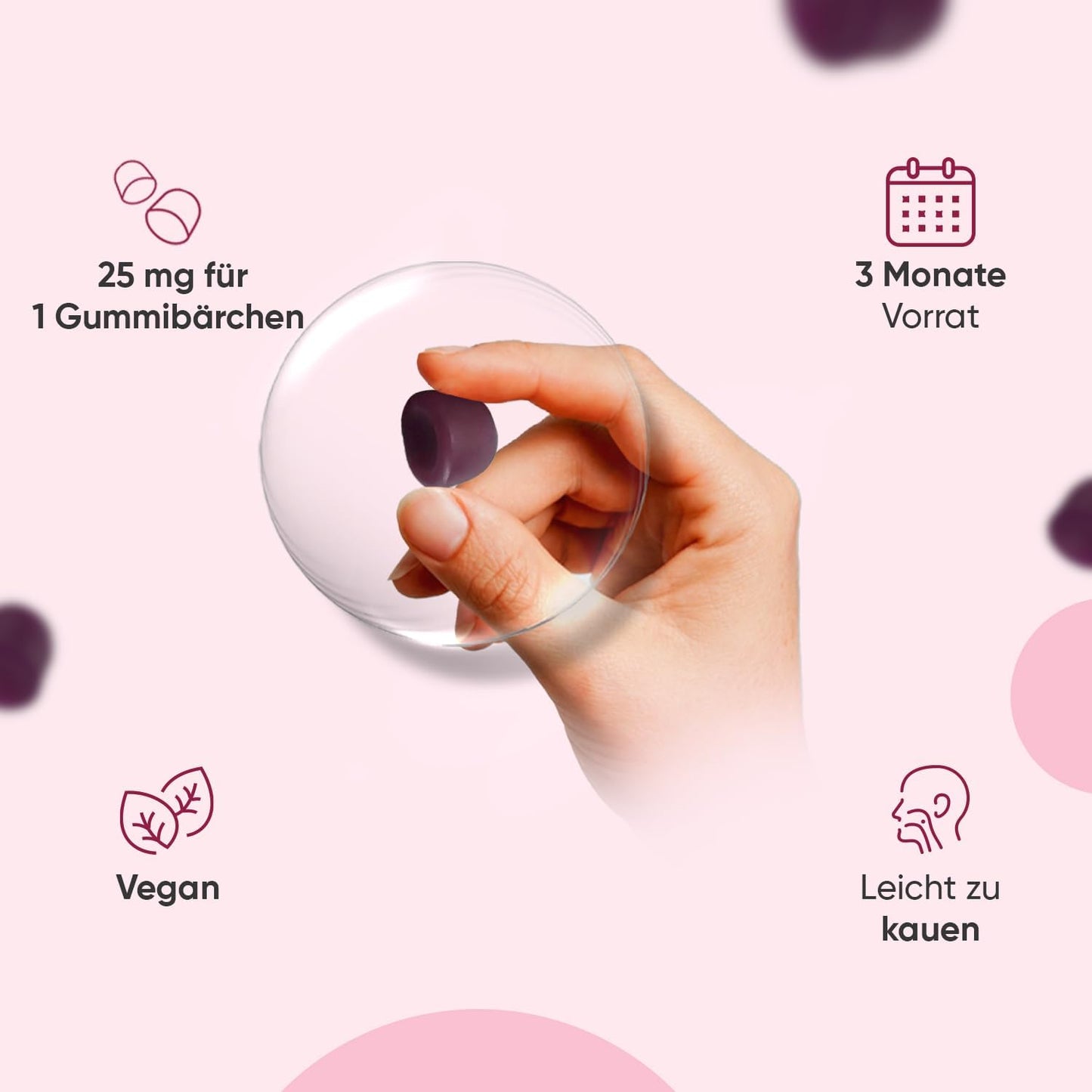 Zink Gummibärchen - Mit Himbeergeschmack - 90 vegane Zinkcitrat Gummies für 3 Monate Vorrat - Alternative zu Tabletten und Kapseln 