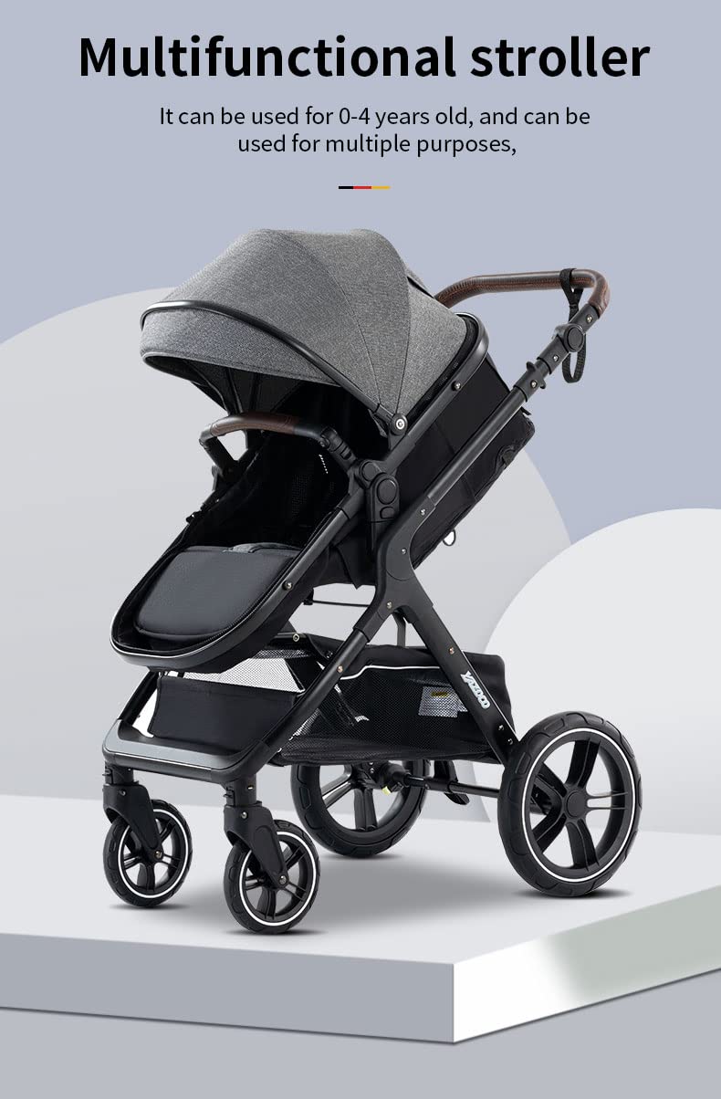 YAZOCO kinderwagen 3 in 1 Buggy Babybett Komplett Set Einem Klick Zusammenklappbarer Kinderwagen, KombiKinderwagen Aluminiumrahmen für Neugeborene 