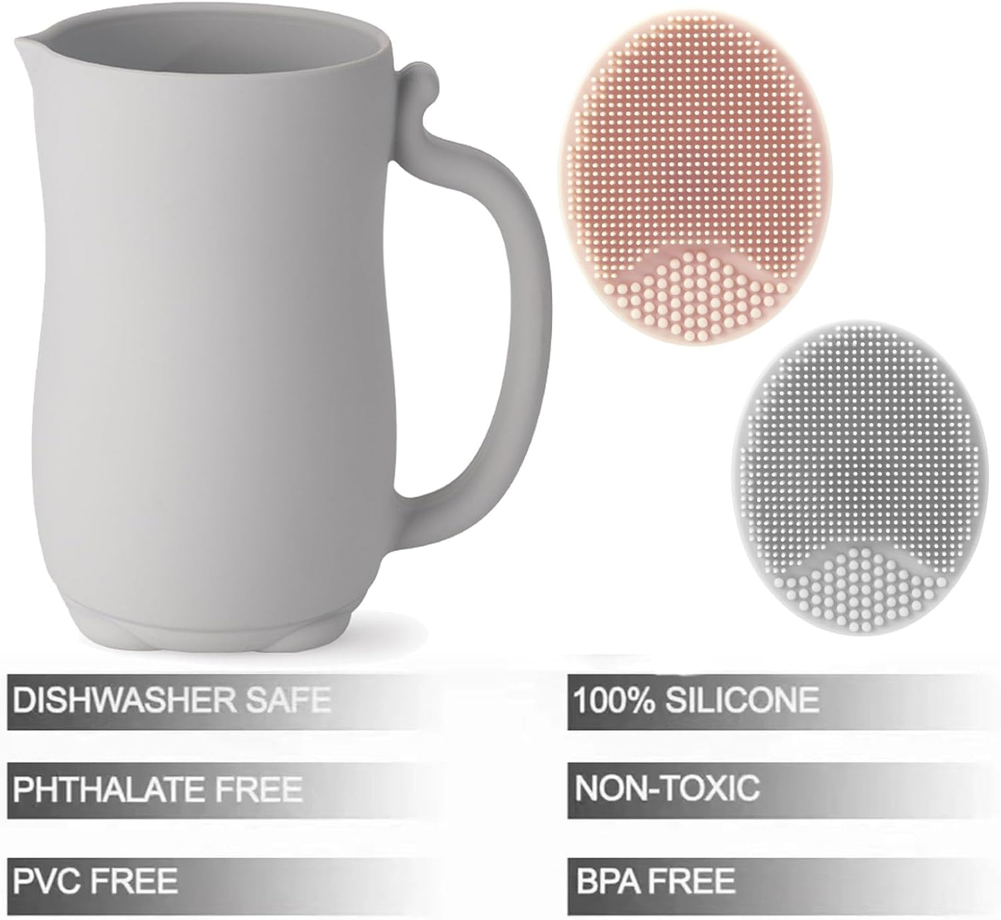 Baby-Bade-Spülbecher, Silikon-Shampoo-Spülbecher mit 2 Kopfhautbürsten für Kleinkinder und Kinder (Grau) 