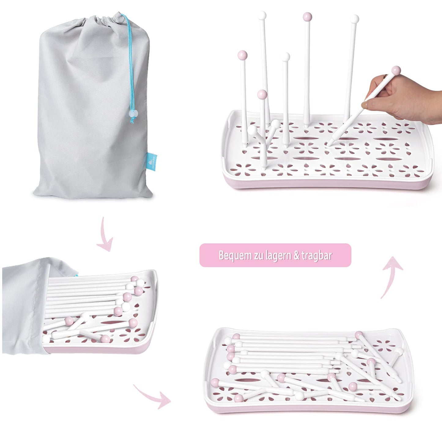 Trockenständer Babyflaschen, Abtropfgestell für Babyflaschen, Flaschen, grauSaudern 