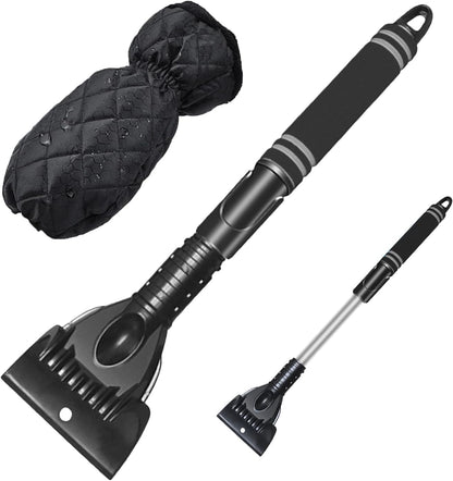 Multifunktionaler Schneebesen Eiskratzer Auto, Wärmender Scheibenkratzer mit Handschuh Auto 