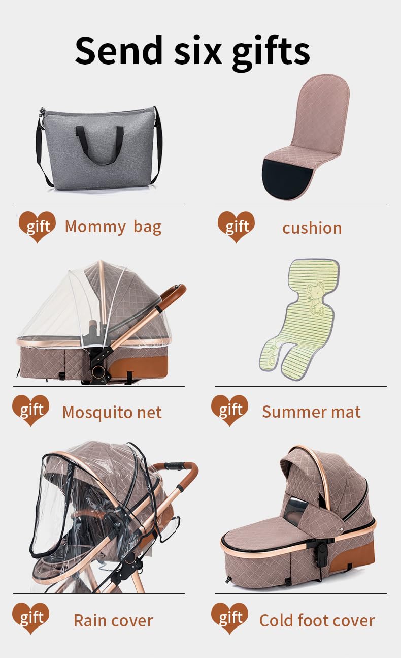 YAZOCO kinderwagen 3 in 1 Buggy Babybett Komplett Set Einem Klick Zusammenklappbarer Kinderwagen, KombiKinderwagen Aluminiumrahmen für Neugeborene 