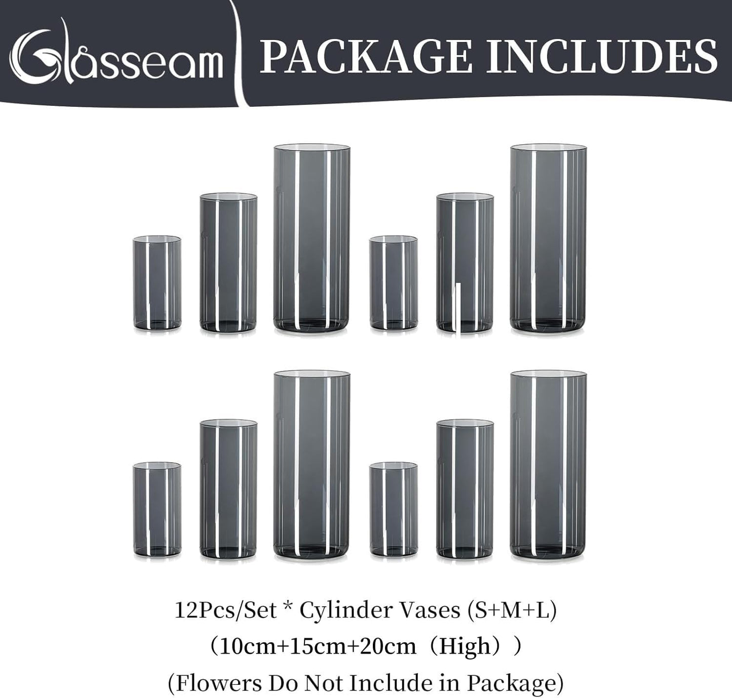 Glasseam Glasvase Grau: 3er-Set Glasvasen Dekoration - Moderne Blumenvase 