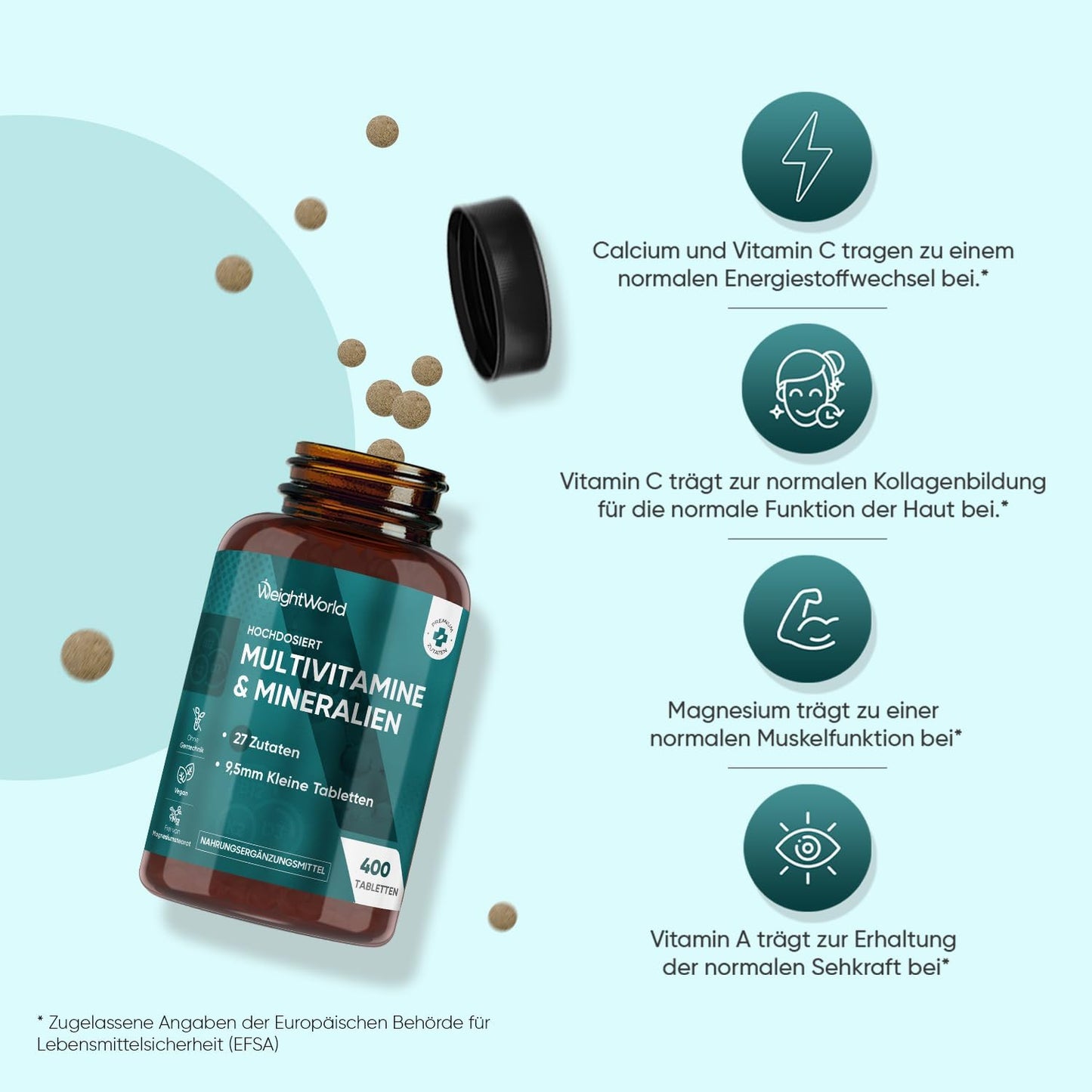 Multivitamin Tablets, 400 Vegan Pieces with 27 Vitamins and Minerals, Vitamin A to Z, Immune System, Energy and Metabolism (EFSA), Dietary Supplement for Men and Women