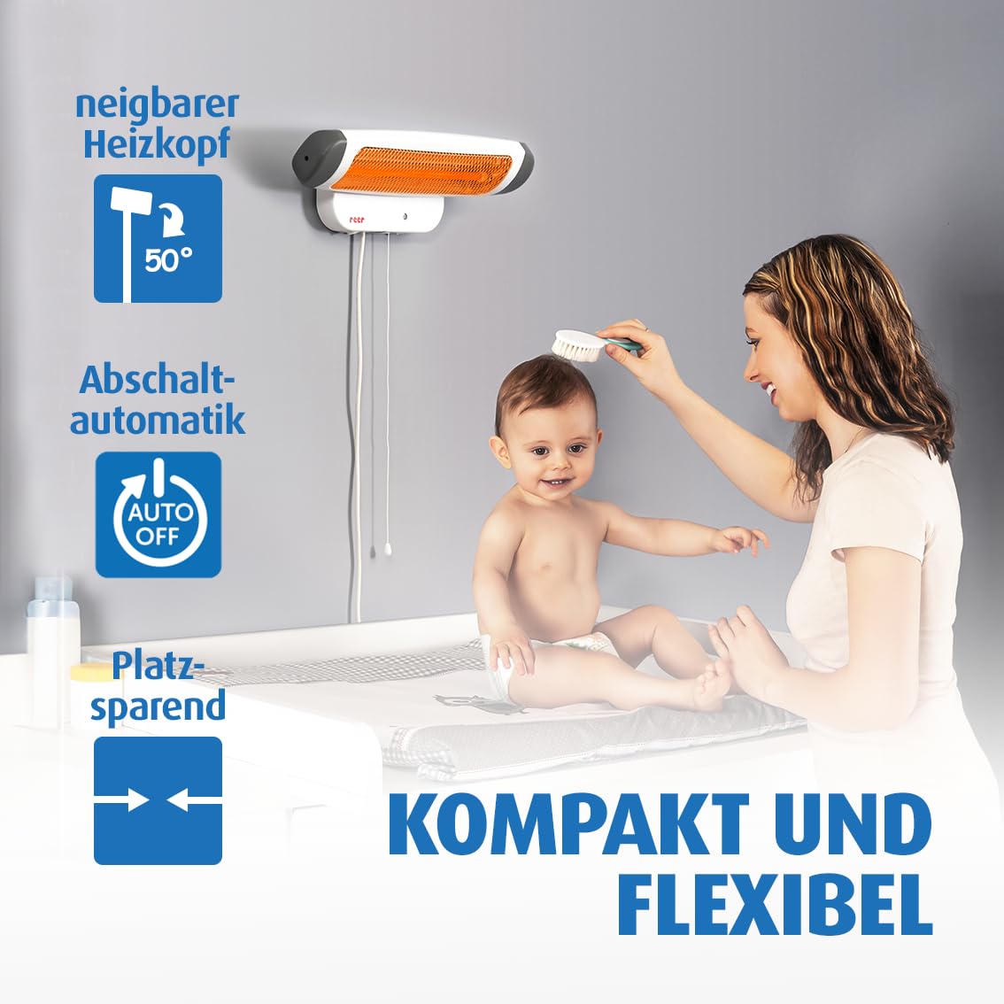 Heizstrahler – Wandheizgerät, 2 Heizstufen, Timer, nach medizinischen Standards geprüft 