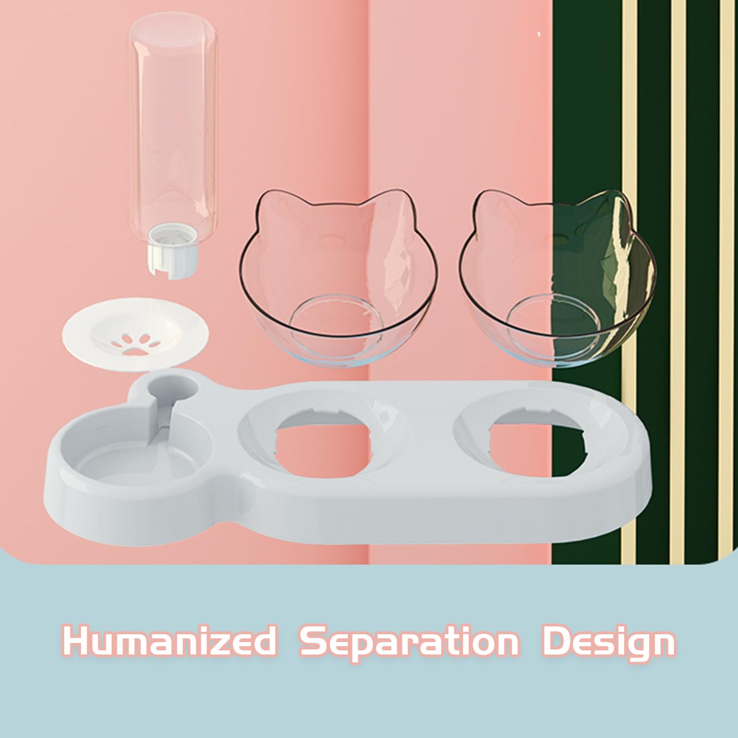 Marchul Katzennäpfe, Schwerkraft-Wasser- und Futternapf für Katzen und kleine Hunde, geneigte, erhöhte Katzennäpfe (Weiß) 