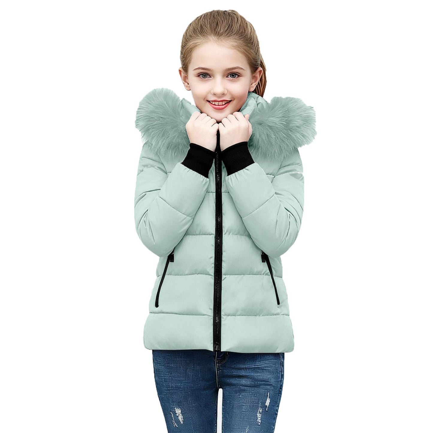 KODMNSW Winterjacke kinder, Mädchen Steppjacke Warme Daunenjacken mit Fellkapuze 