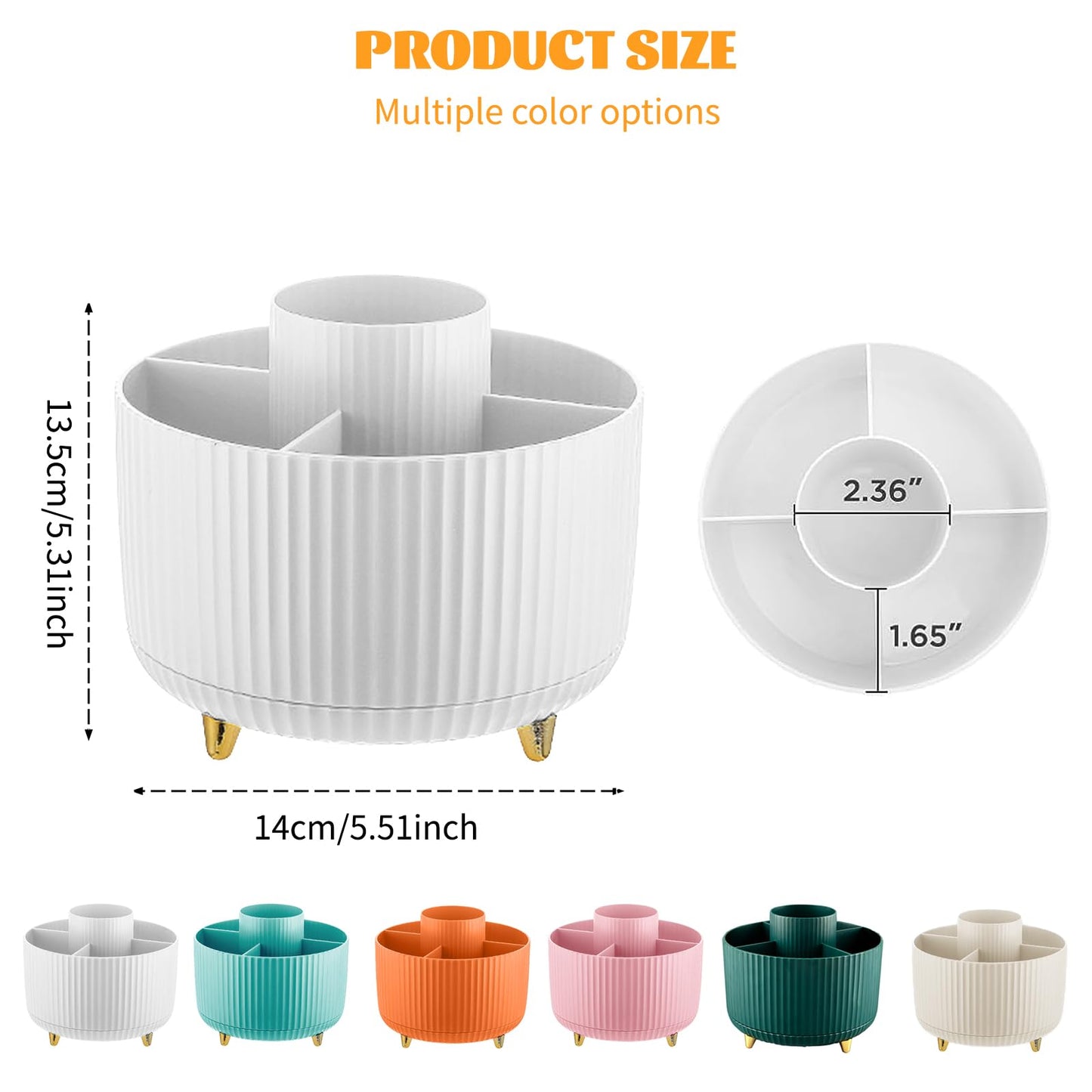 Make up Organizer 360° Drehbar, Pinselhalter Kosmetik Aufbewahrung mit 5 Fächern, Aesthetic Schminktisch Organizers für Zimmer Decor Frisiertisch 