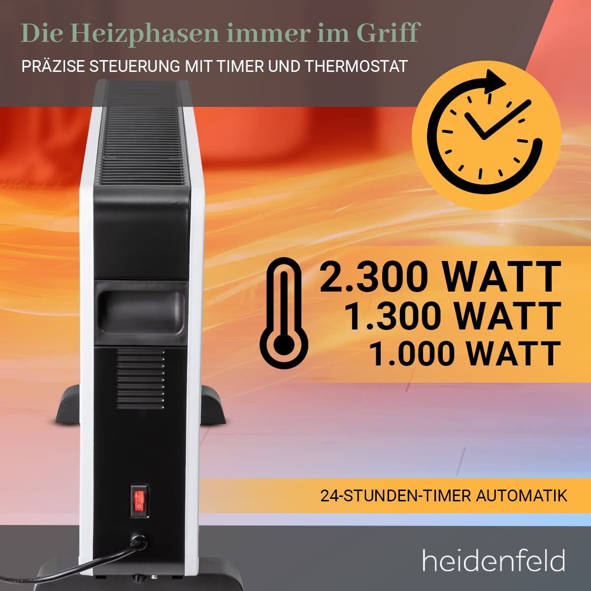 Heidenfeld Konvektor Heizung elektrisch EK100 | 𝟑 𝐉𝐀𝐇𝐑𝐄 𝐆𝐀𝐑𝐀𝐍𝐓𝐈𝐄 - 2300 Watt - Fernbedienung - Heizkörper - Elektroheizung 