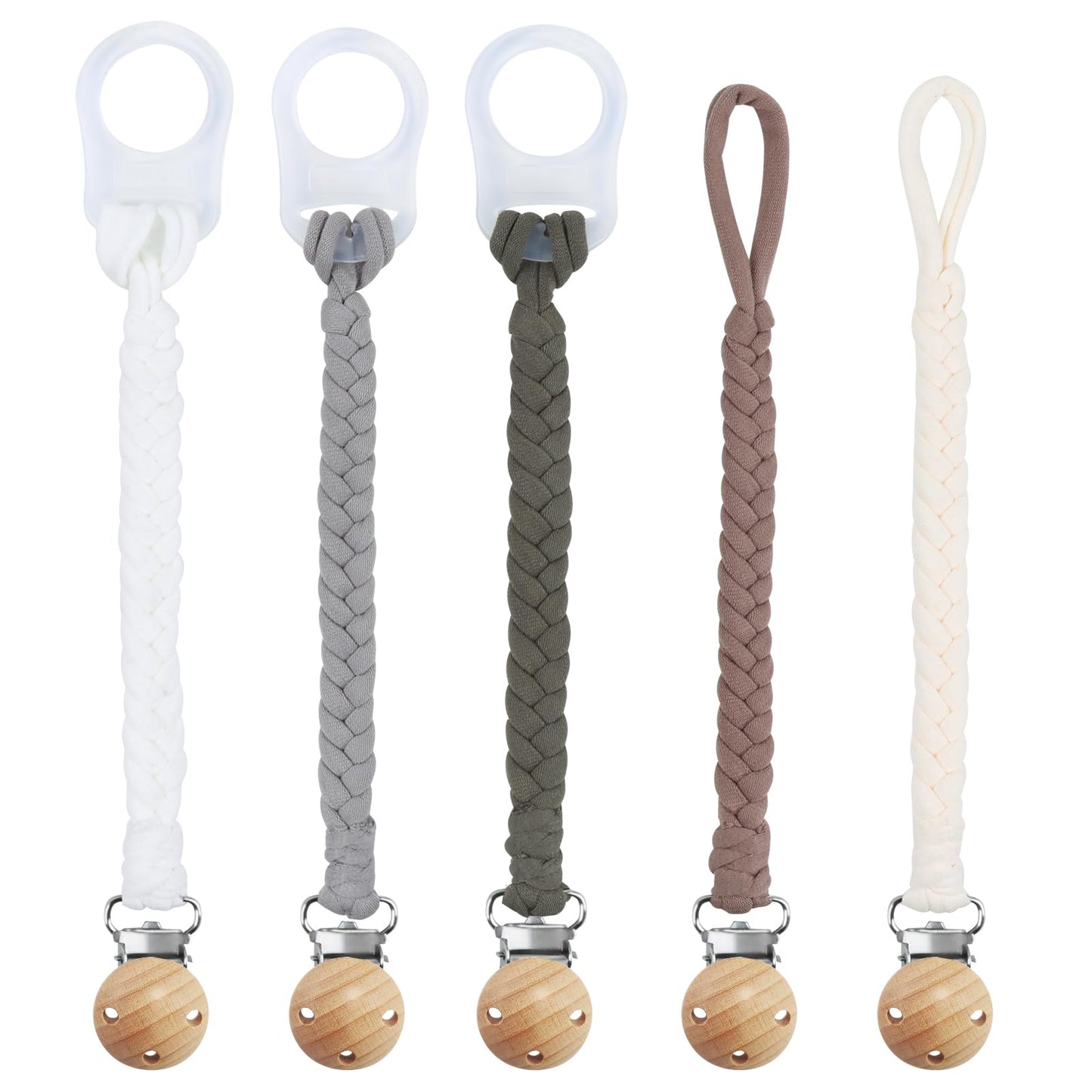 ABirdon Schnullerkette Baby,5 Stück Schnullerketten Clips mit 3 Stück Silikonring, passend für alle Schnuller 