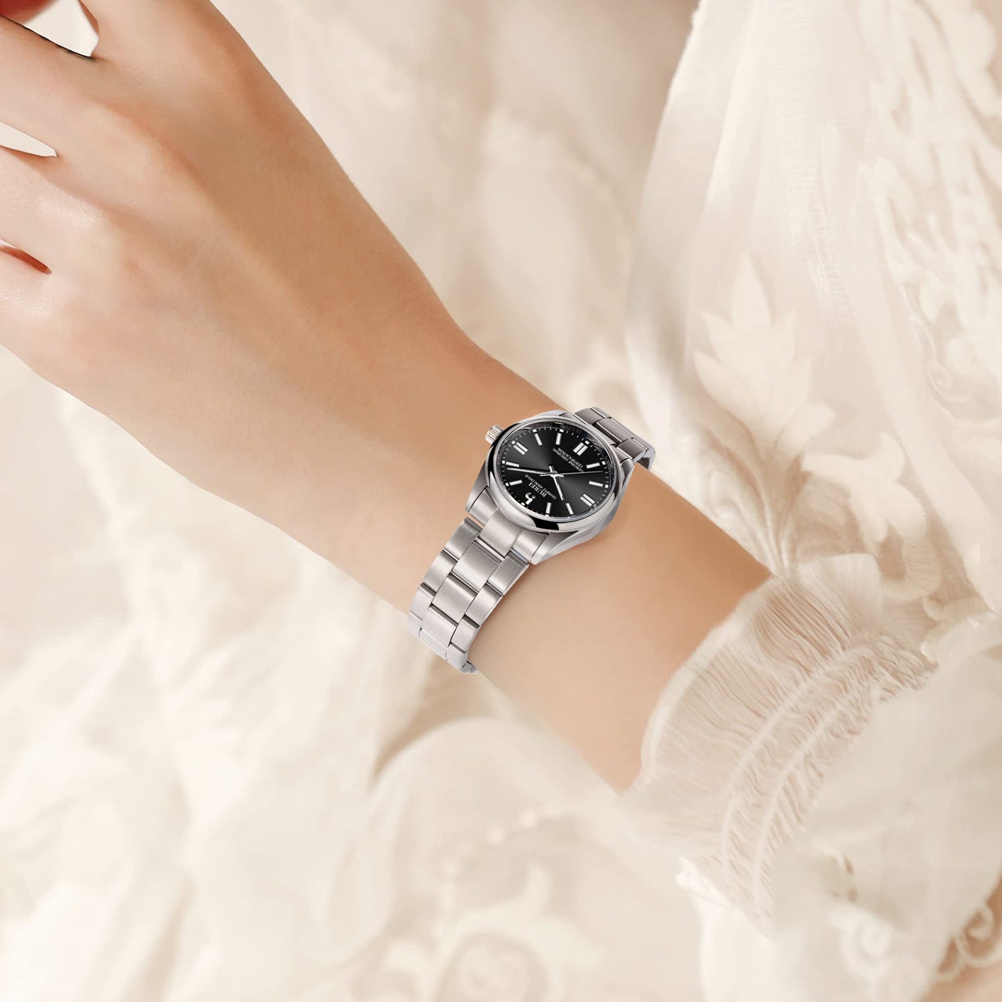 BUREI Women's Fashion Watch Analogue Quartz Steel Women Watch Business Dress