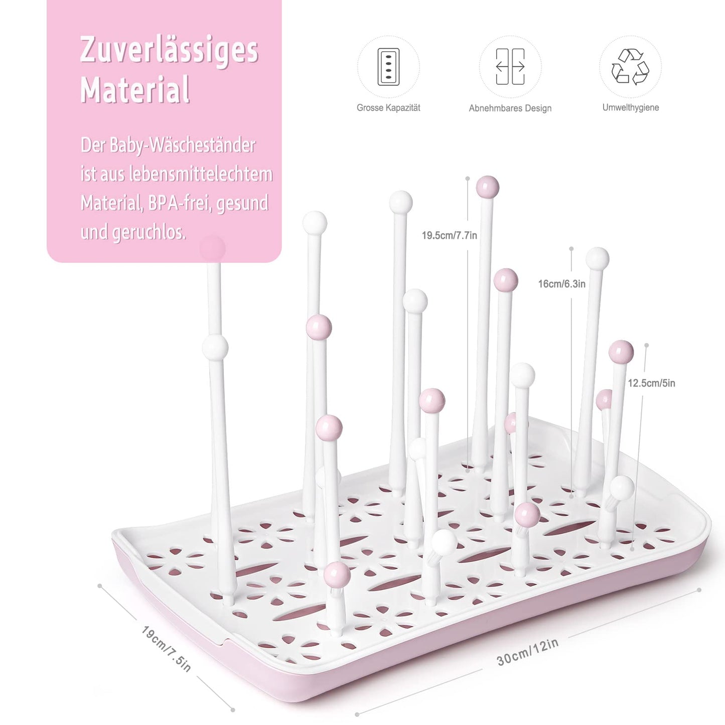 Trockenständer Babyflaschen, Abtropfgestell für Babyflaschen, Flaschen, grauSaudern 