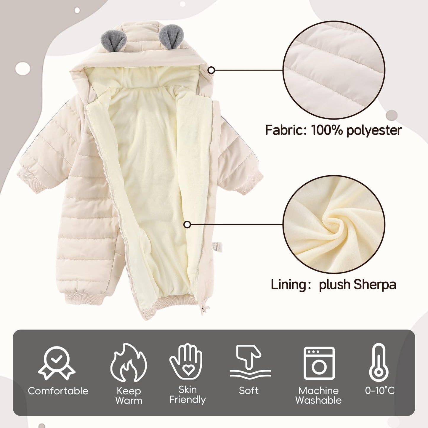 JiAmy Baby Overall Winter, Schneeanzug Baby Jungen Mädchen, Warm Outfits Mit Kapuze