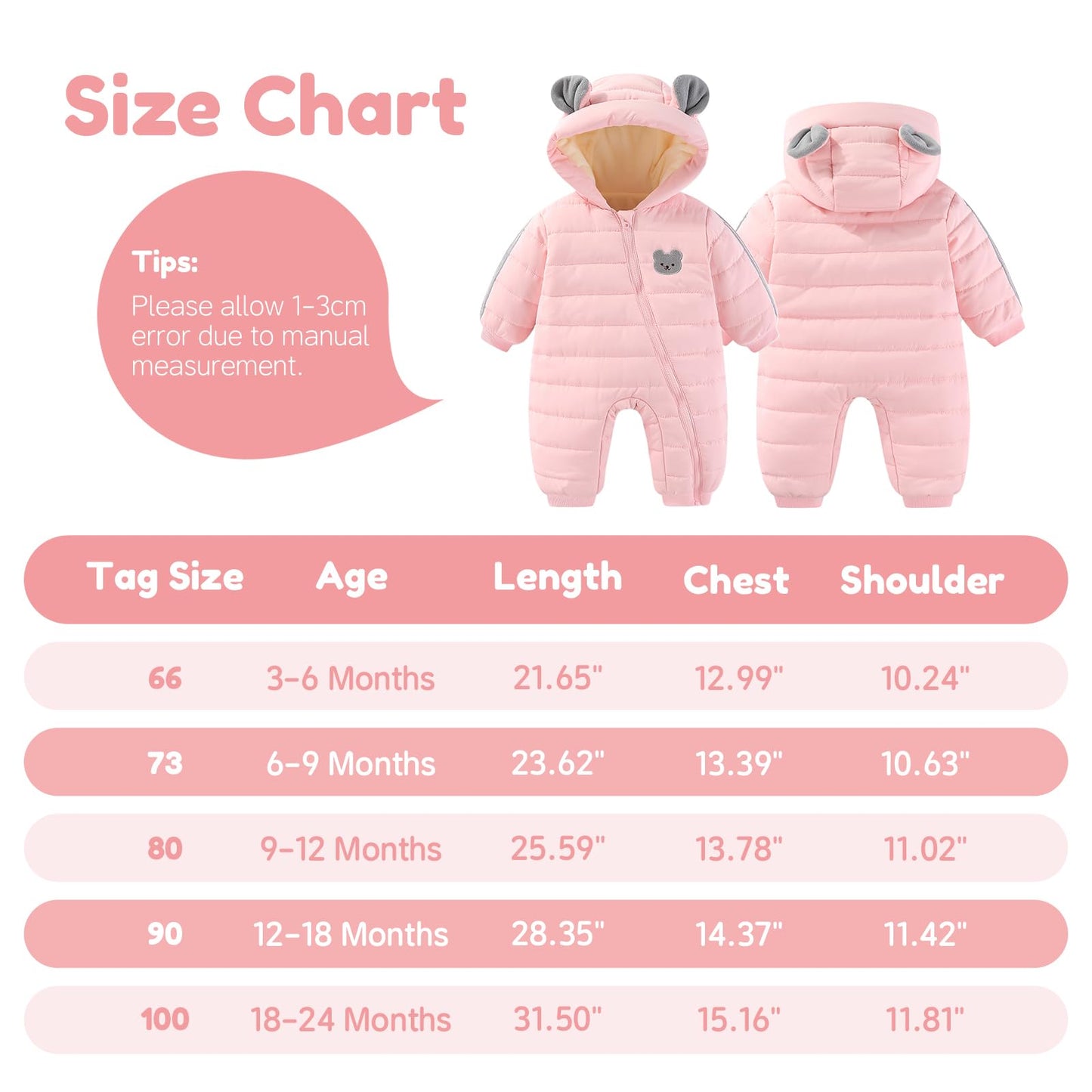 JiAmy Baby Overall Winter, Schneeanzug Baby Jungen Mädchen, Warm Outfits Mit Kapuze