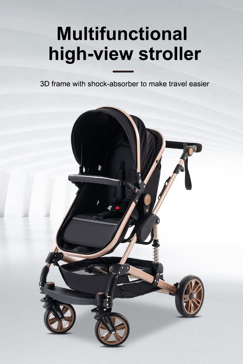 YAZOCO kinderwagen 3 in 1 Buggy Babybett Komplett Set Einem Klick Zusammenklappbarer Kinderwagen, KombiKinderwagen Aluminiumrahmen für Neugeborene 