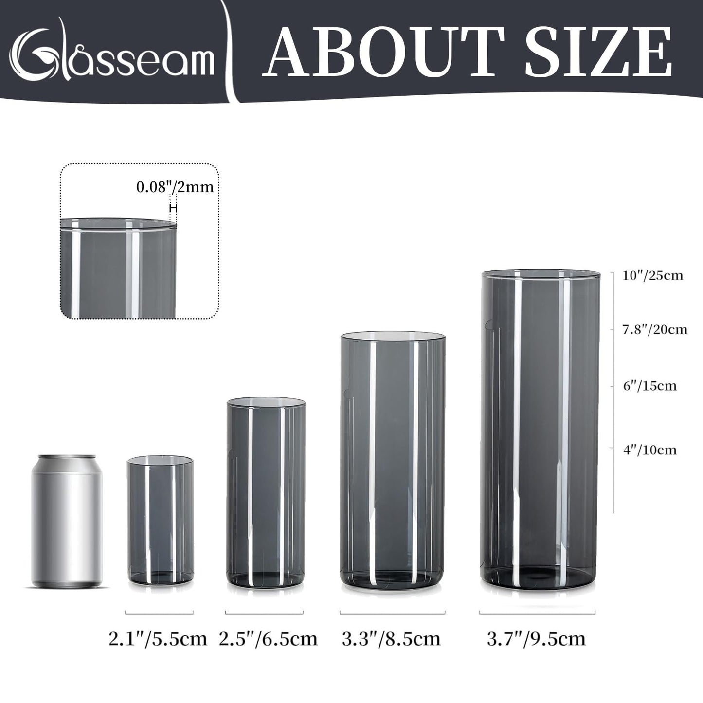 Glasseam Glasvase Grau: 3er-Set Glasvasen Dekoration - Moderne Blumenvase 