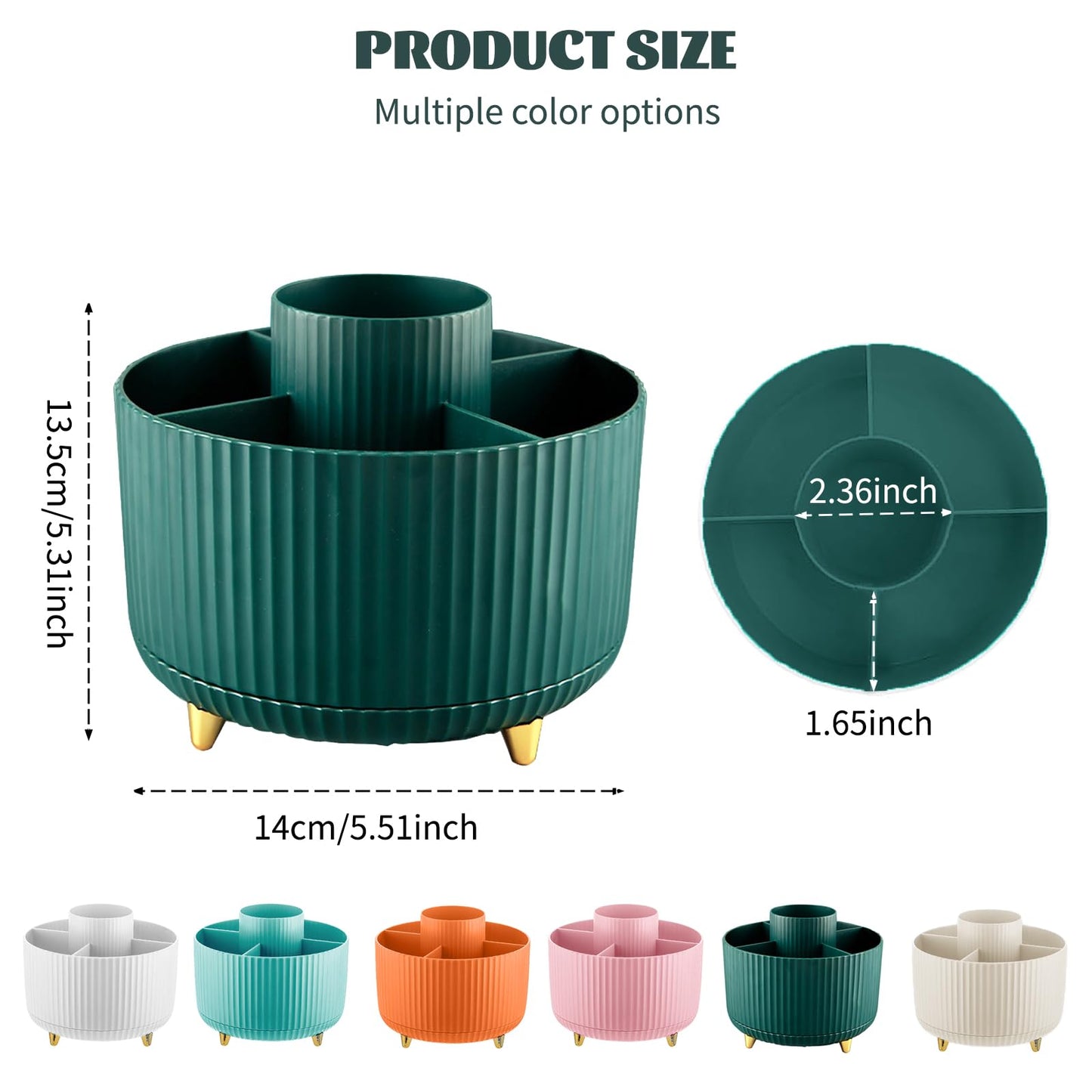 Make up Organizer 360° Drehbar, Pinselhalter Kosmetik Aufbewahrung mit 5 Fächern, Aesthetic Schminktisch Organizers für Zimmer Decor Frisiertisch 