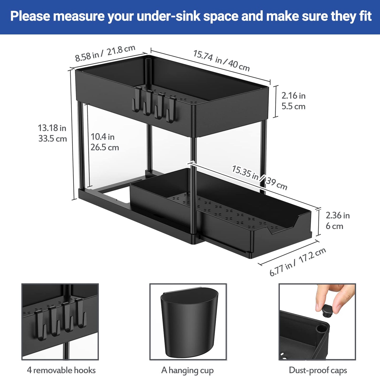 Puricon Unter Waschbecken Regal Spülschrank Organizer, 2 Etagen Standregal Küche Arbeitsplatte Regal Organizer 