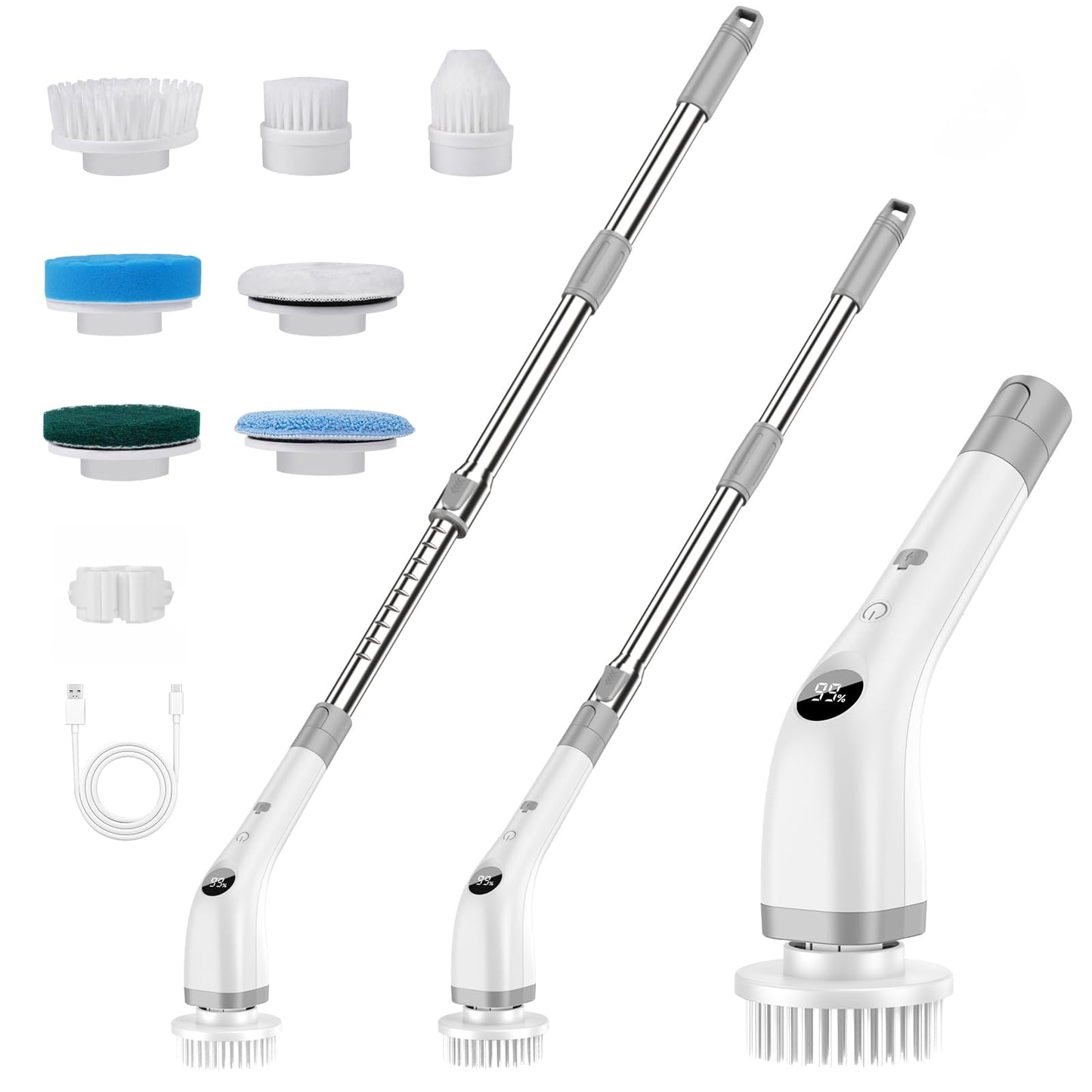 Elektrische Reinigungsbürste, Kabellos Power Spin Scrubber mit 7 Bürstenköpfen, 2-Gang-Integrierte Übertragung, Reinigungsbürste für Fliesen, Duschen, Glas, Bad 