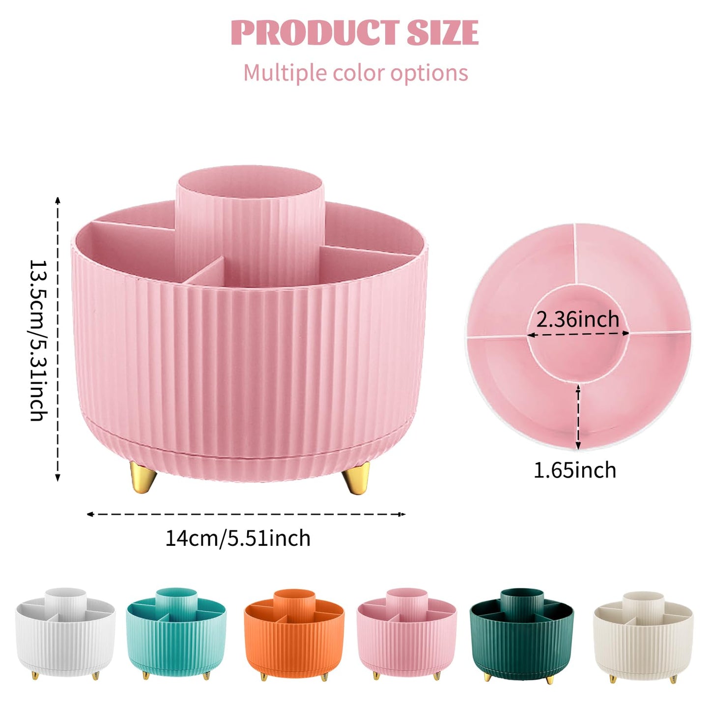 Make up Organizer 360° Drehbar, Pinselhalter Kosmetik Aufbewahrung mit 5 Fächern, Aesthetic Schminktisch Organizers für Zimmer Decor Frisiertisch 