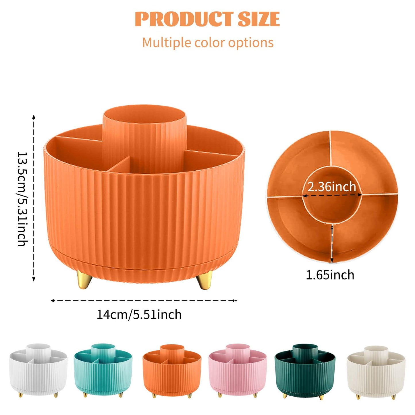 Make up Organizer 360° Drehbar, Pinselhalter Kosmetik Aufbewahrung mit 5 Fächern, Aesthetic Schminktisch Organizers für Zimmer Decor Frisiertisch 