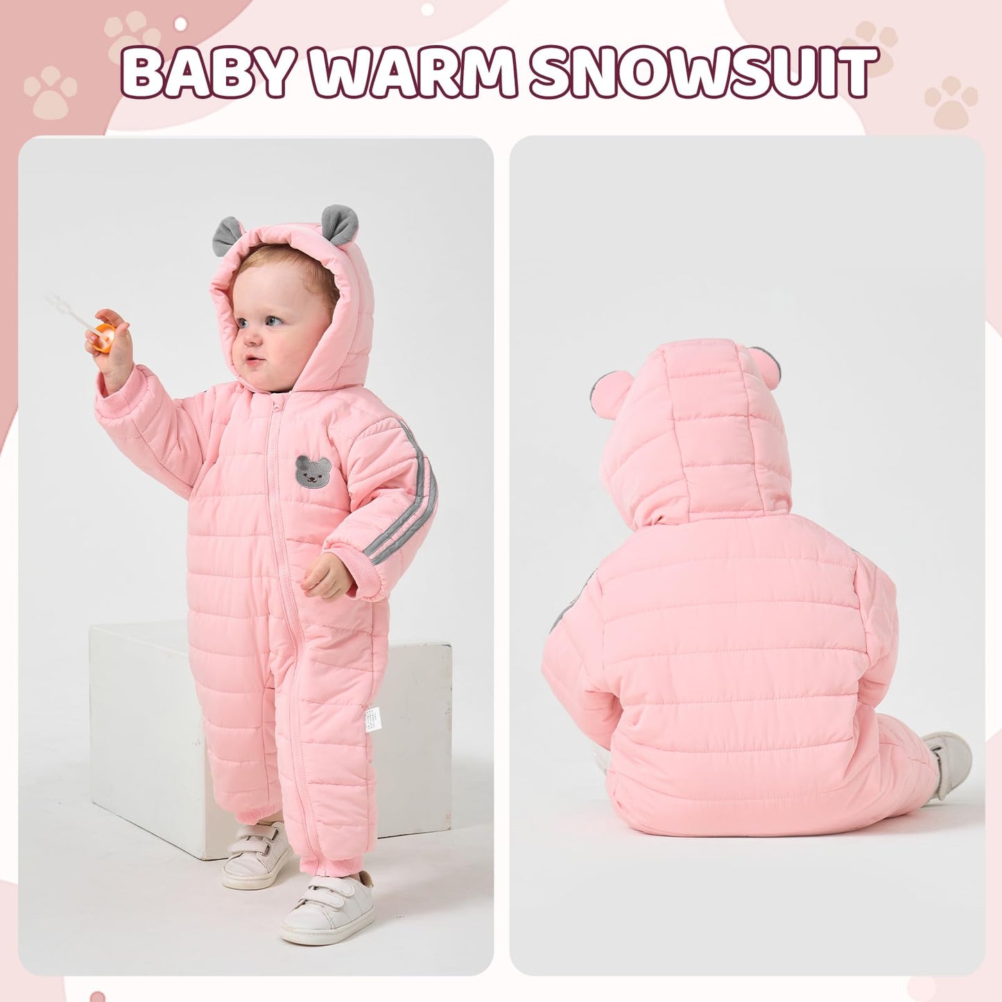 JiAmy Baby Overall Winter, Schneeanzug Baby Jungen Mädchen, Warm Outfits Mit Kapuze