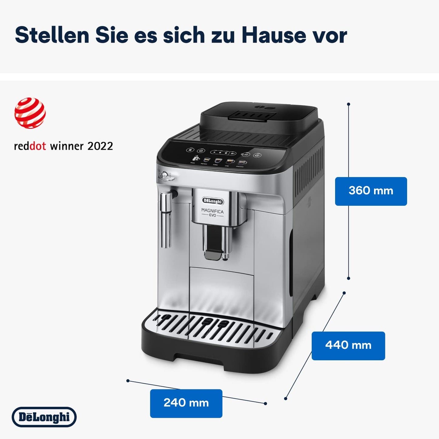 De'Longhi Kaffeevollautomat mit LatteCrema Milchsystem, 7 Direktwahltasten für Cappuccino, Espresso 