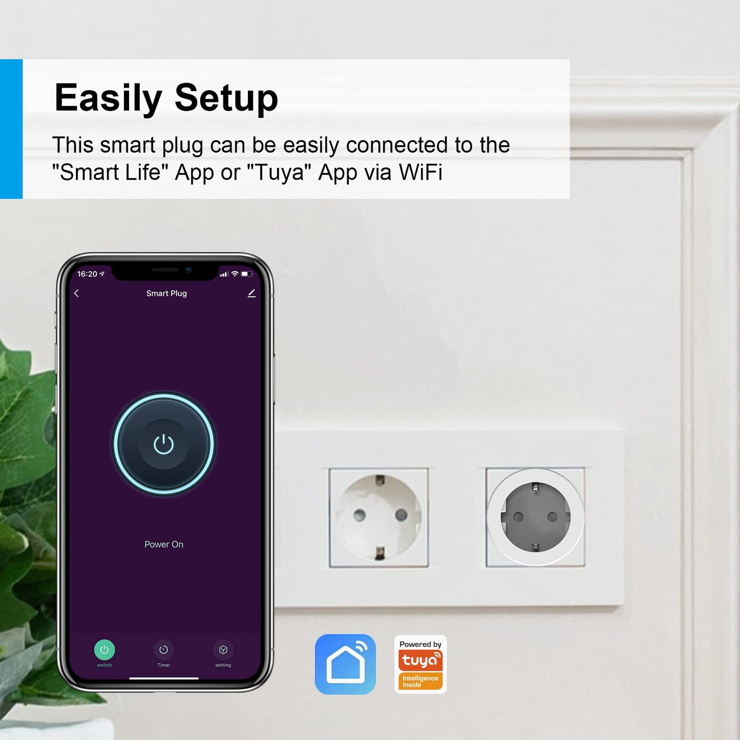 WLAN Smart Steckdose mit Strommessung 16A, Smart Home Steckdose kompatibel mit Alexa/Google Home, Stromverbrauchsmessung, Sprachsteuerung, App-Fernbedienung 