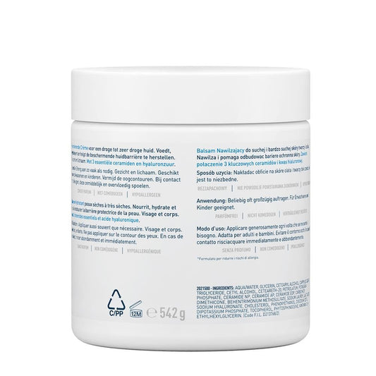 CeraVe Feuchtigkeitscreme für Körper und Gesicht, für trockene bis sehr trockene Haut, mit Hyaluron und 3 essenziellen Ceramiden, auch bei Neurodermitis und für Allergiker 