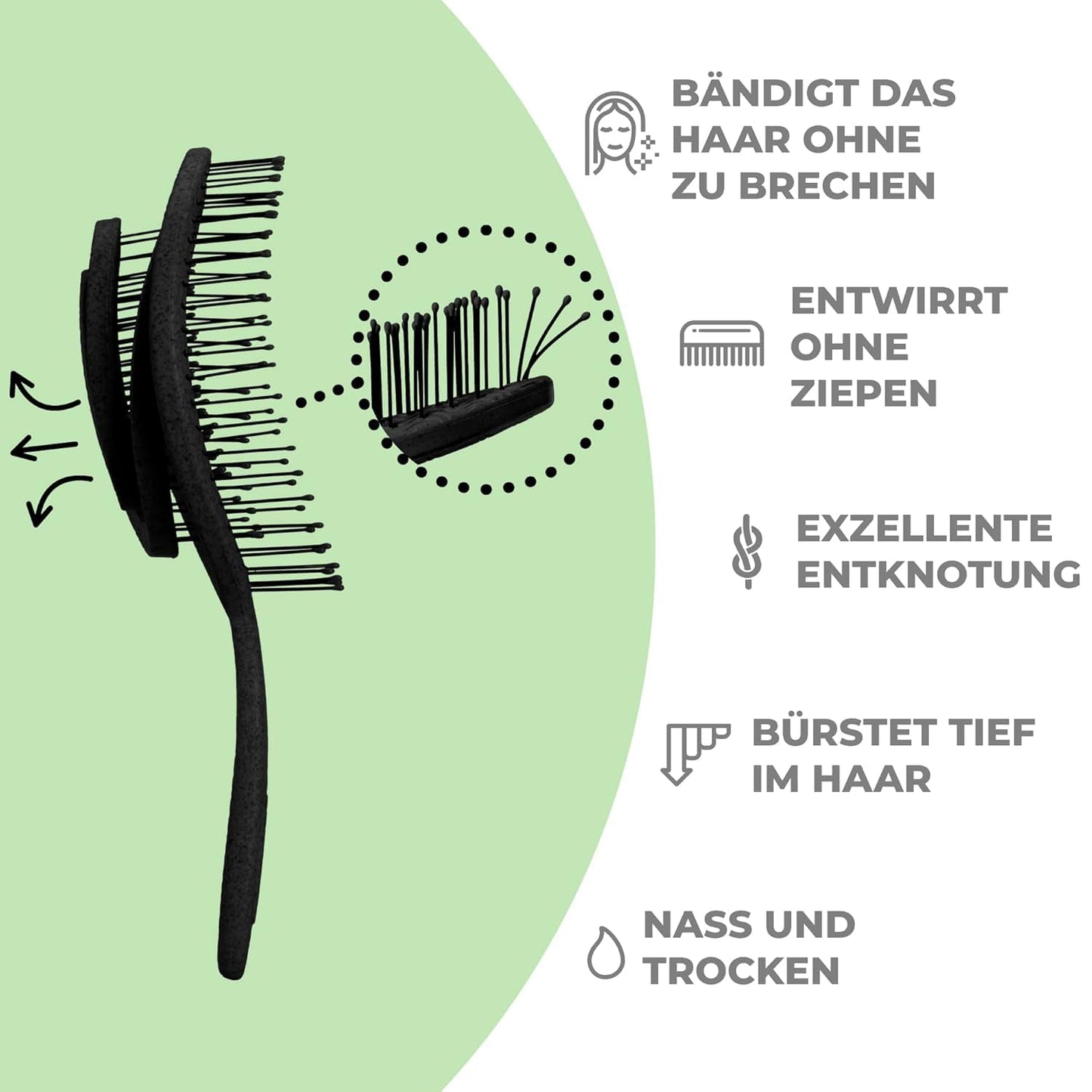 Ninabella Mini Haarbürste ohne Ziepen - Bürste für Reisen - Entwirrbürste für trockenes und nasses Haar - Detangler Bürste
