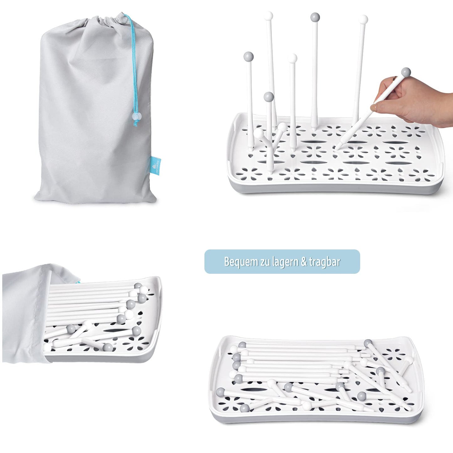 Trockenständer Babyflaschen, Abtropfgestell für Babyflaschen, Flaschen, grauSaudern 