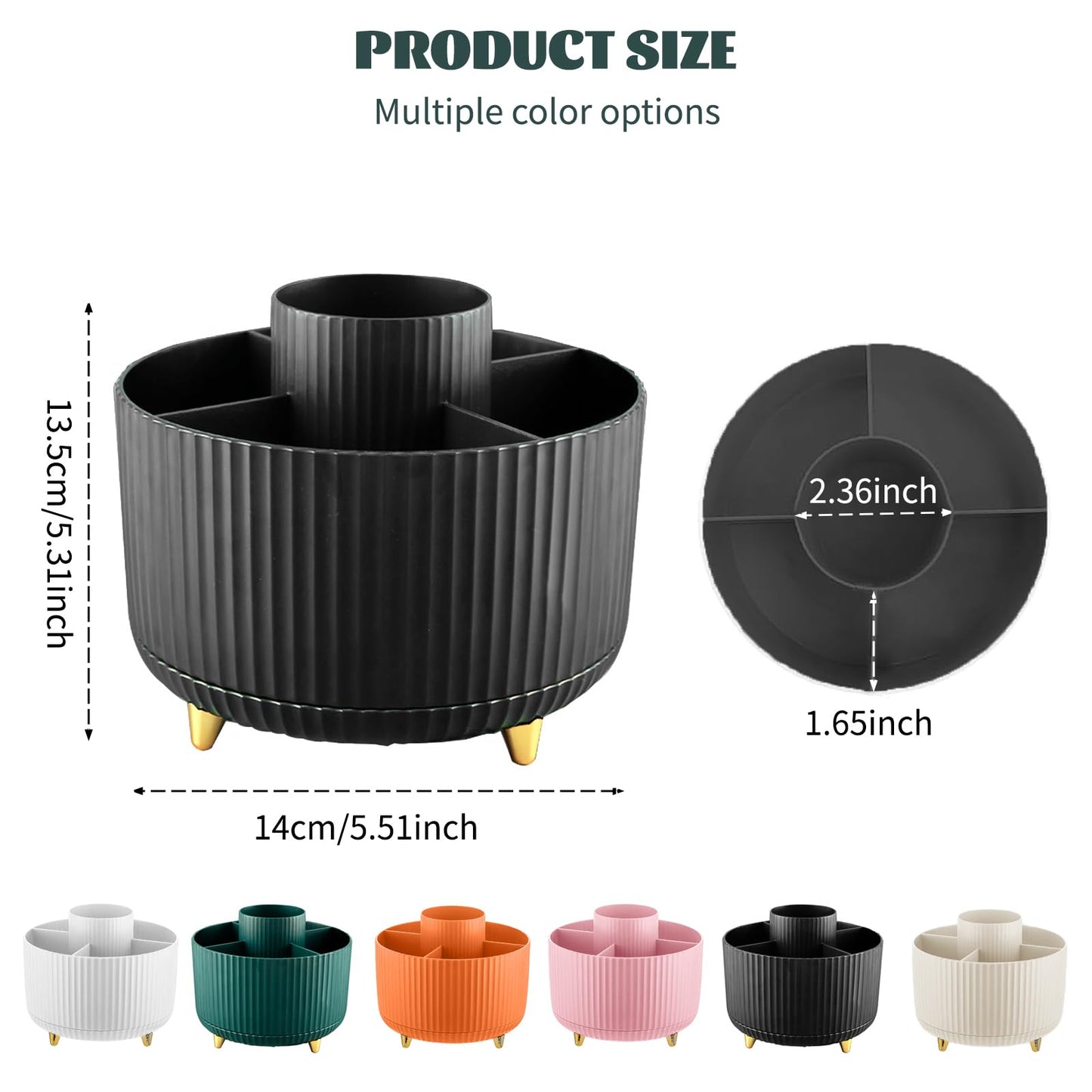 Make up Organizer 360° Drehbar, Pinselhalter Kosmetik Aufbewahrung mit 5 Fächern, Aesthetic Schminktisch Organizers für Zimmer Decor Frisiertisch 