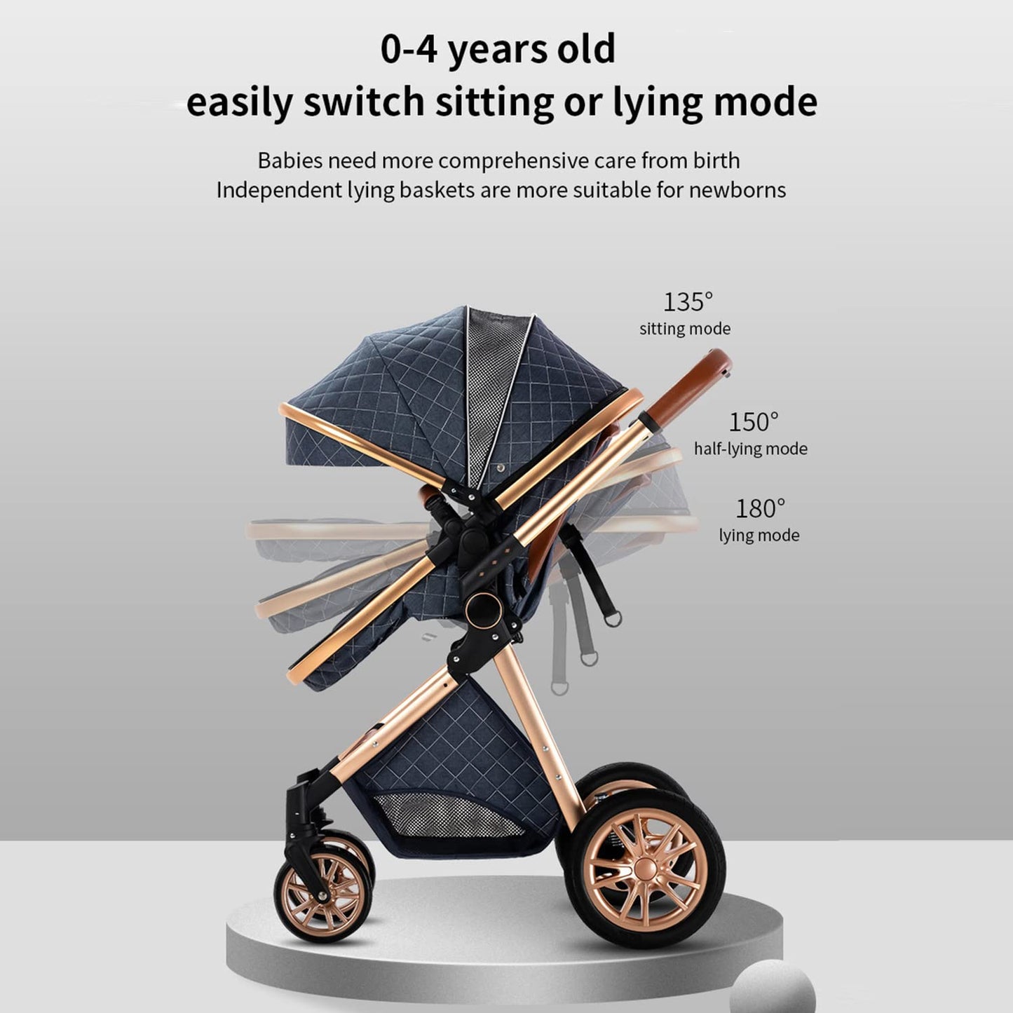 3-in-1 Kinderwagen-Set mit Sitz und faltbarem Babybett, verstellbare Liegeposition, bis 15 kg, 0-3 Jahre 