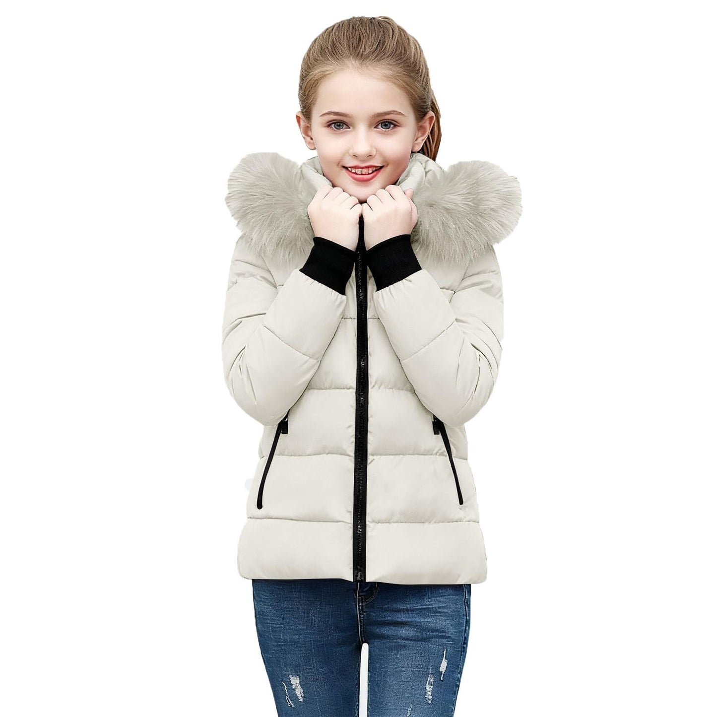 KODMNSW Winterjacke kinder, Mädchen Steppjacke Warme Daunenjacken mit Fellkapuze 