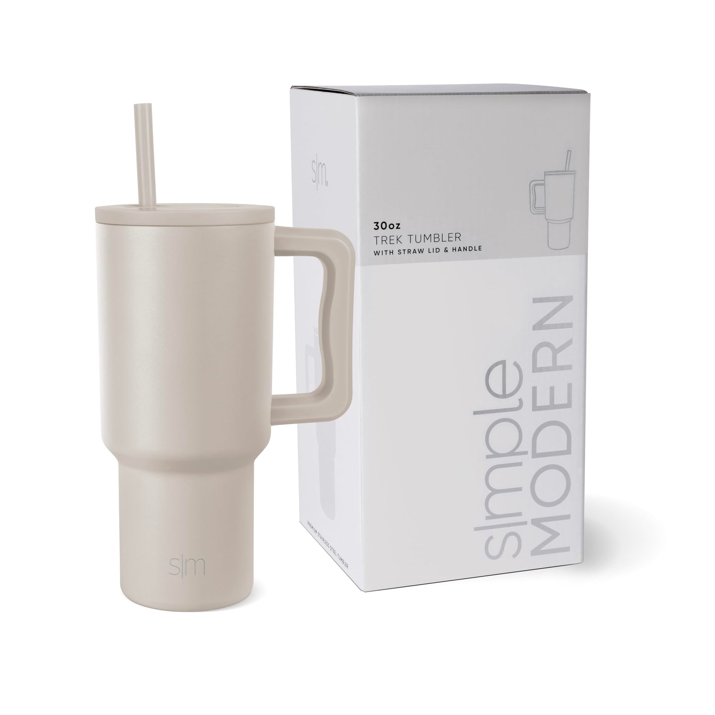Simple Modern Thermobecher mit Strohhalm und Griff | Isolierter Edelstahl-Trinkbecher Eiskaffee-Reisebecher